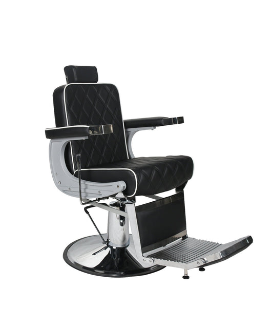 Salon Fit Chrysler Barber Chair - Black / White Piping