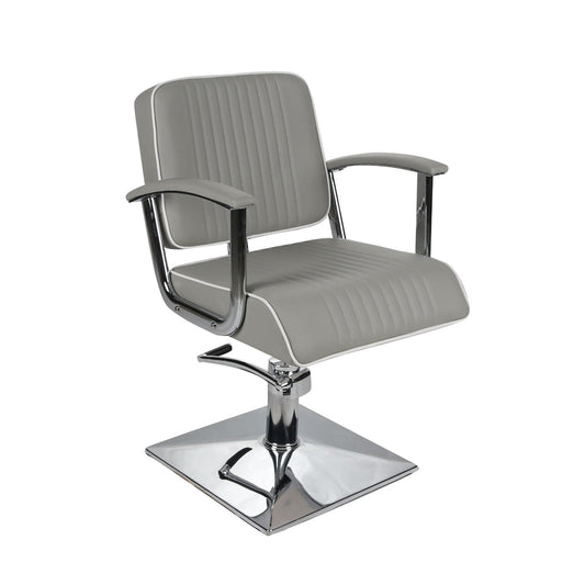 Salon Fit Madison Hydraulic Styling Chair Square Base - Grey / White Piping