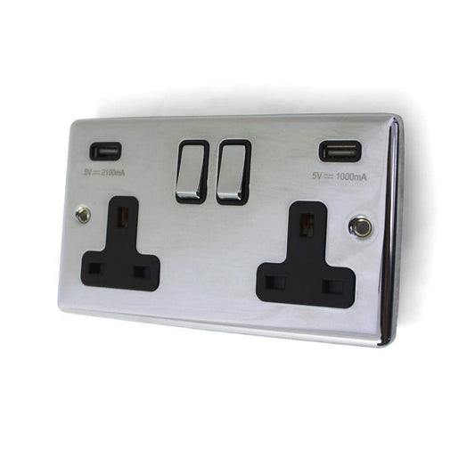 REM Chrome Twin Electrical USB Socket - Not Wired (05852)
