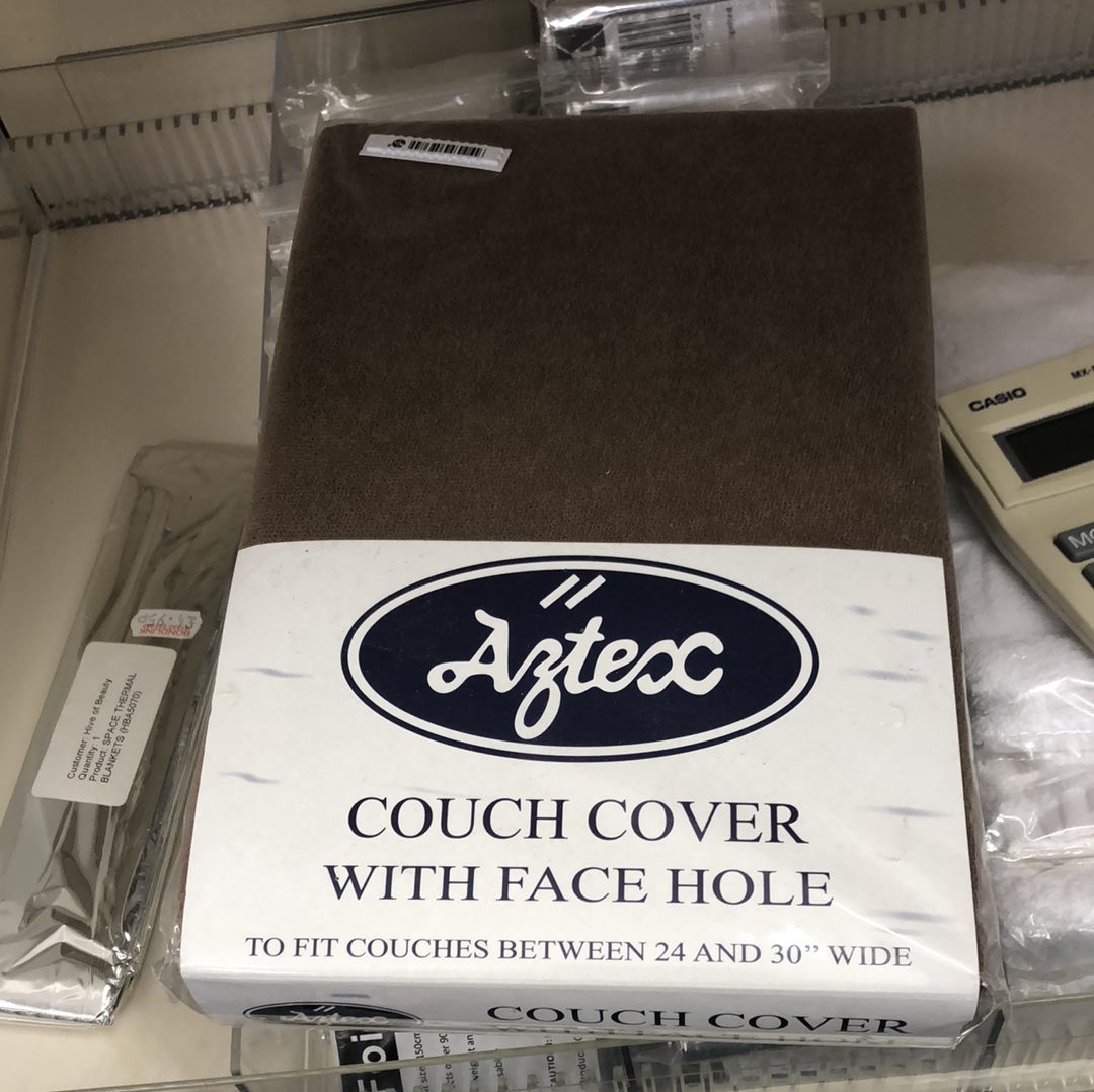 Aztex couch cover with face hole brown 24/30” wide (SHOP)