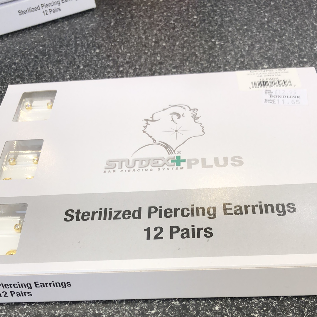 Studex x12 pairs earrings gp reg b/stone and crystal (SHOP)