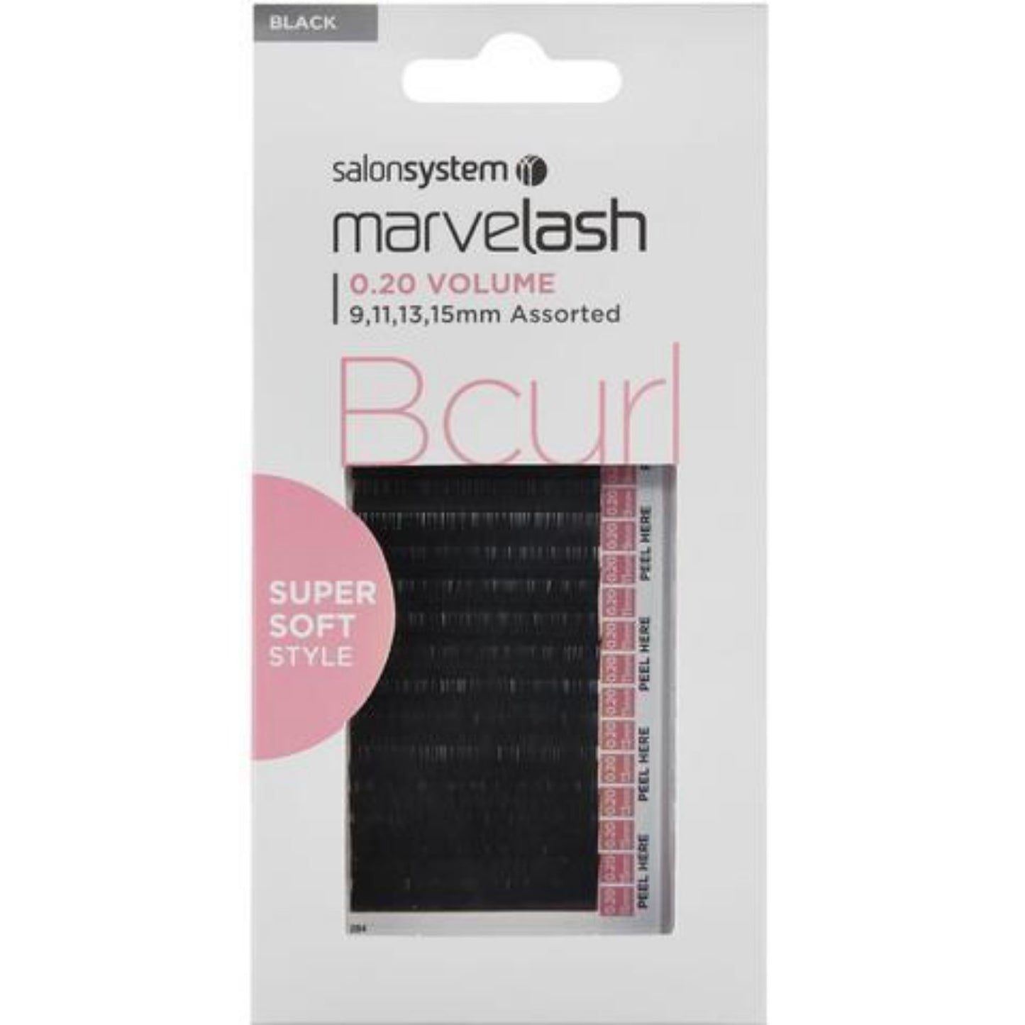 Salon System Marvelash B Curl Lashes 0.20 Volume Mink Style, Assorted Length (9, 11, 13, 15mm) False Strip Lashes