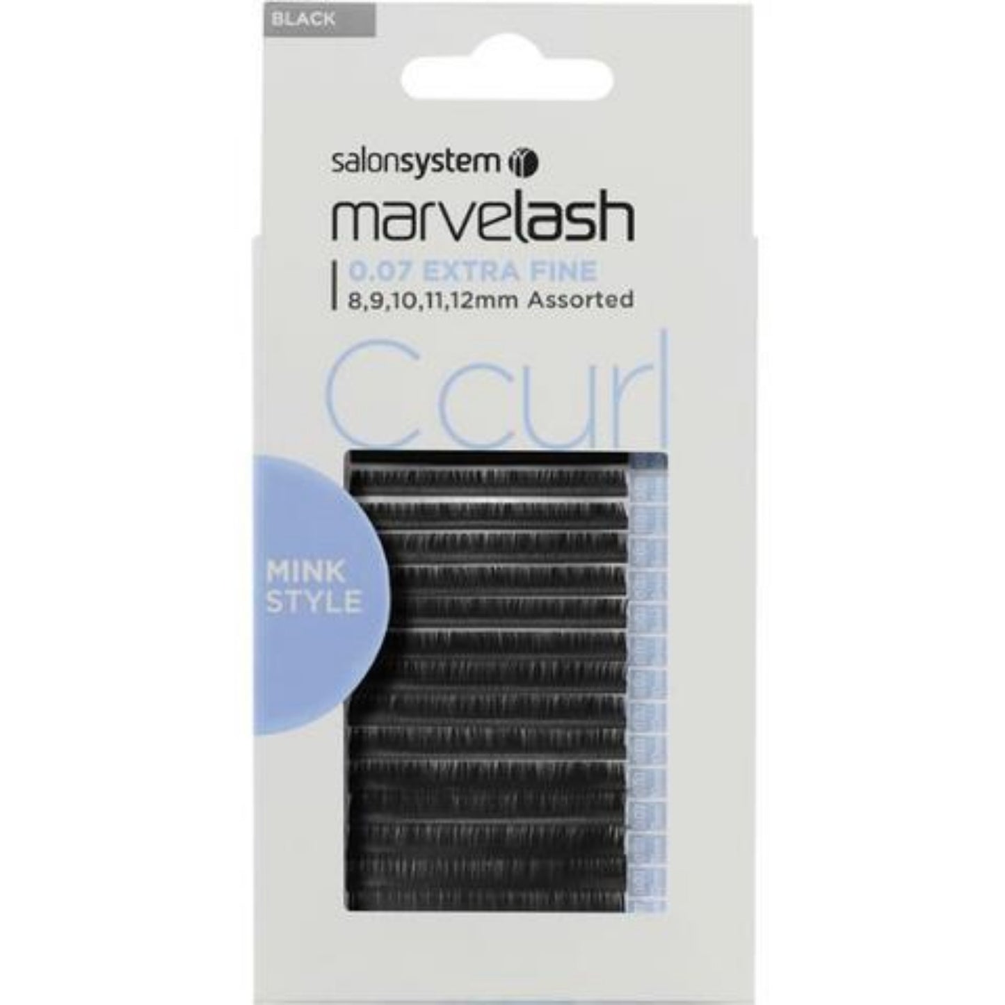 Salon System Marvelash C Curl Lashes 0.07 Extra Fine Mink Style, Assorted Length (8, 9, 10, 11, 12mm) False Strip Lashes