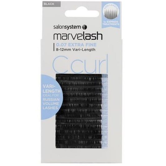 Salon System Marvelash C Curl Lashes 0.07 Extra Fine Vari-Length, Assorted Length (8-12mm) False Strip Lashes